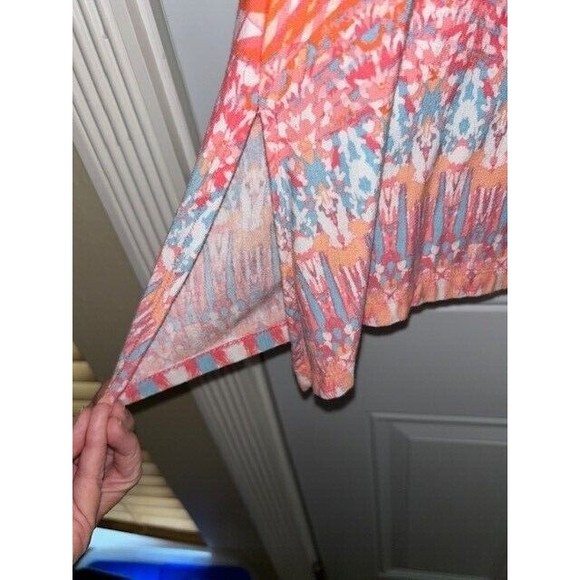 Ruby Rd Top Woman Size PS Asymmetrical Slits Tropical Coral 3/4 Sleeve EUC - Picture 5 of 6